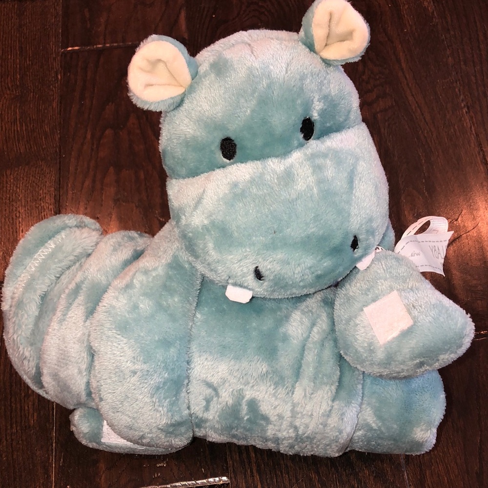 Lullaby Baby light blue hippo plush with blanket new with tags